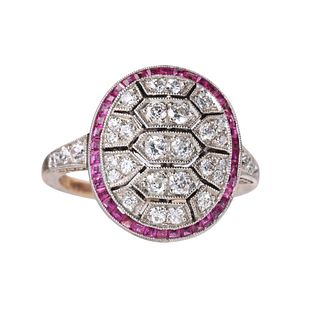 Platinum 18k Gold Diamond Ruby Ring