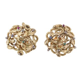 Zolotas Greece 18k Gold Diamond Ruby Emerald Sapphire Snake Earrings