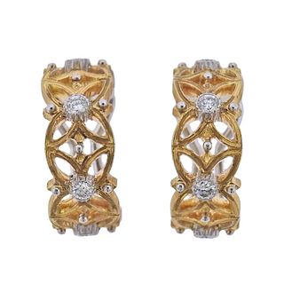 Buccellati Two Tone 18k Gold Diamond Hoop Earrings
