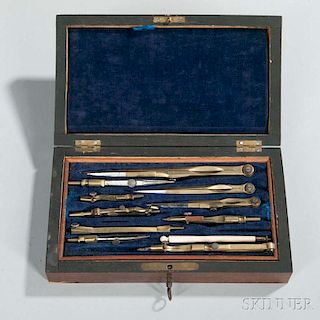 19th Century Cased Brass and Steel Drafting Set