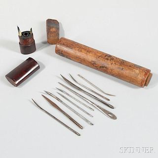 Early Cased Quill Set and an Assembled Set of Early Sewing Needles