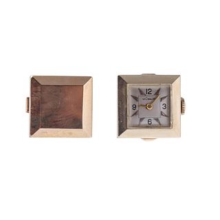 LeCoultre Mid Century 14k Gold Watch Cufflinks 