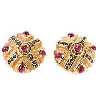 Lalaounis Greece 18k Gold Sapphire Ruby Earrings