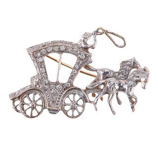 Vintage Gold Diamond Horse Carriage Brooch Pin