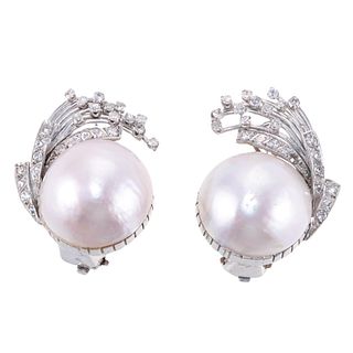 14k Gold Mabe Pearl Diamond Earrings