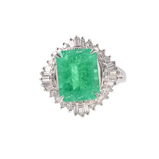 Platinum 4.23ct Emerald Diamond Cocktail Ring