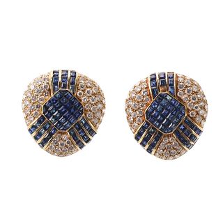 1980s Gold Diamond Invisible Set Sapphire Earrings