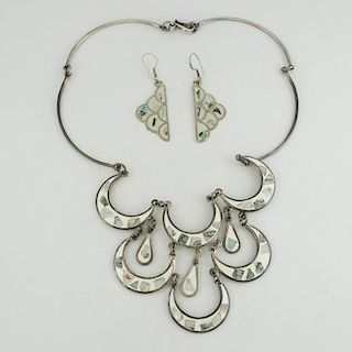 Mexican Silver Crescent Link Necklace
