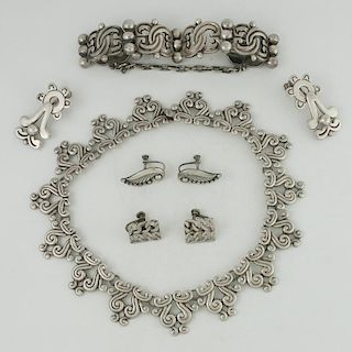 Mexican Sterling Silver Bracelet, Necklace, and Earrings