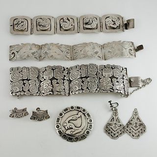 Mexican Silver Jewelry with Aztec Codices Designs