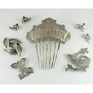 Maricela (Mexican, established 1943) Silver Brooch PLUS Assorted Silver Jewelry