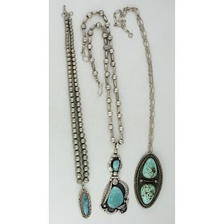 Navajo Silver and Turquoise Pendant Necklaces