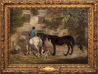 FOX HUNTING PARTY SCENE OIL PAINTING
