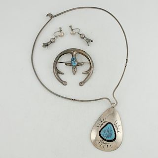 Navajo Silver Pendants and Earrings