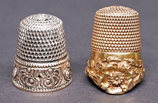 (2) VICTORIAN 14KT ROSE GOLD & SILVER SEWING THIMBLES