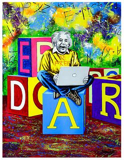 Nastya Rovenskaya- Original Oil on Canvas "Einstein's Laptop"