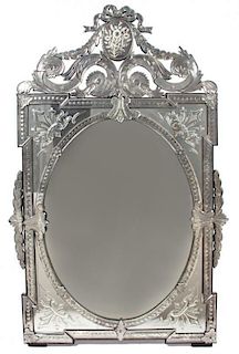 A Venetian Glass Framed Mirror Height 57 x width 37 inches.