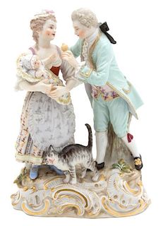 A Meissen Porcelain Figural Group Height 7 1/8 inches.