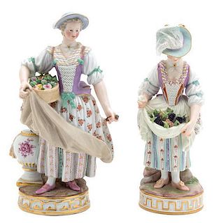 Two Meissen Porcelain Figures Height 7 1/4 inches.