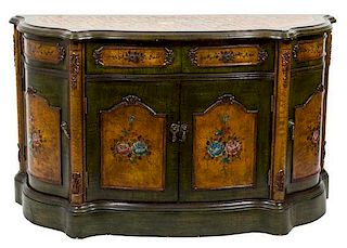 A Louis XV Style Painted Serpentine Console Cabinet Height 38 x width 60 inches.