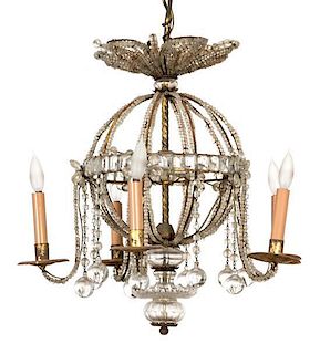 A French Gilt Wire and Crystal Five-Light Chandelier Height 30 inches.