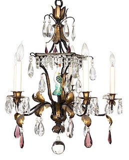 A Pair of Louis XVI Style Five-Light Chandeliers Height 30 x diameter 19 inches.