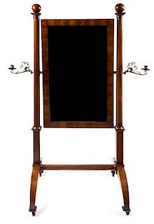 A Louis-Philippe Mahogany Cheval Mirror Height 69 x width 32 inches.