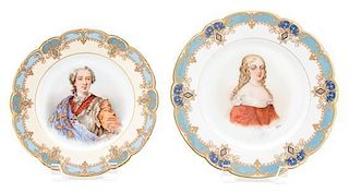 Four Sevres Porcelain Transfer Printed Portrait Plates Diameter of largest 9 1/2 inches.