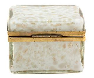 A French Gilt Bronze Encased Art Glass Box Height 3 x width 4 x depth 3 inches.