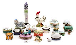 A Collection of Jeweled Enamel Boxes Height of largest 4 inches.