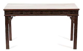 A Chinese Chippendale Style Mahogany Console Table Height 29 x length 50 x depth 23 inches.