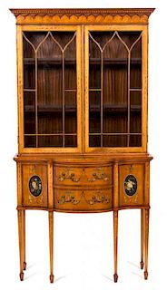 An Edwardian Painted Satinwood Display Cabinet Height 82 x width 42 x depth 20 inches.