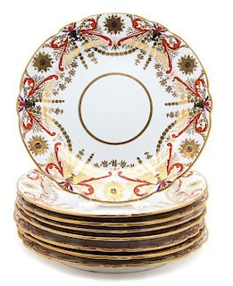 Eight English Soft Paste Porcelain Plates Diameter 10 1/4 inches.