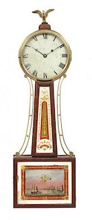 An American Federal Mahogany Banjo Clock Height 32 x width 10 x depth 3 1/2 inches.