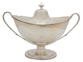 An English Silver Covered Tureen, William Hutton & Sons, Ltd., Sheffield, 1907, of oval form with loop handles