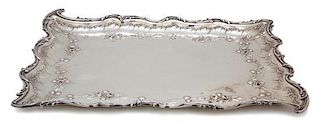 A French Silver Rectangular Serving Tray, Jean Francois Veyrat, Paris, France, 19th Century, with raised floral decoration