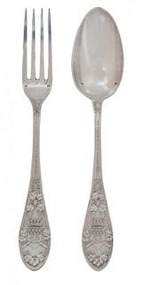 An Antique French Silver Presentation Set for The Wine Association of America Length 8 1/2 inches.
