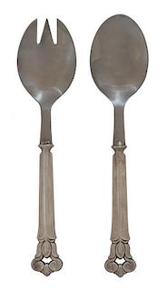A Danish Silver Serving Fork and Spoon, Cohr, Denmark, 20th Century, with stainless steel