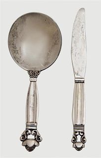 A Danish Silver Child's Knife and Spoon Set, Georg Jensen, Denmark, 20th Century, Acorn pattern