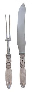 A Danish Silver Carving Set, Georg Jensen, Denmark, Cactus pattern, with stainless steel blade and tynes