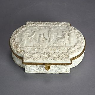 Sevres Parian Bridal Dresser Box, High Relief Classical Scene & Figures 19thC
