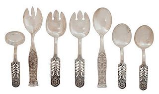 Seven Norwegian Silver Flatware Servers, David Andersen, Oslo, comprising a pair of serving spoons, a pair of serving forks a