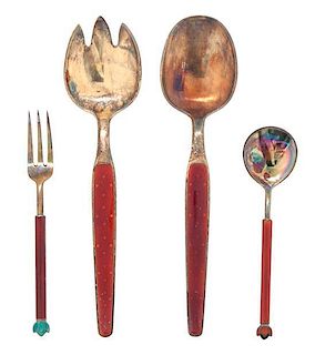 Four Norwegian Silver Gilt and Enamel Forks and Spoons, David Andersen, Oslo, comprising a salad fork and spoon and a cocktai