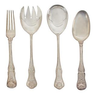 A Group of Four Norwegian Silver Serving Items, J. Nortrop, Norway, 20th Century, comprising 1 fork, 2 spoons and 1 spork