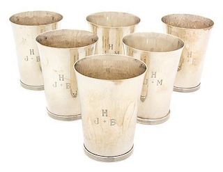 Six American Sterling Silver Hand-Hammered Mint Julep Cups, Gebelein, Boston, MA, 20th Century, monogrammed JHB