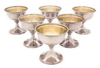 A Group of Six American Silver Footed Sherbets, Numsen/Stieff Co., Baltimore, MD, 19th Century, with gilt wash interior