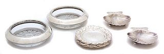 A Group of American Silver Monogrammed Ashtrays, , comprising a pair of Tiffany shell form, 6 Whiting with repousse borders, 