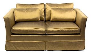 A Pair of Contemporary Upholstered Love Seats Length 52 inches.