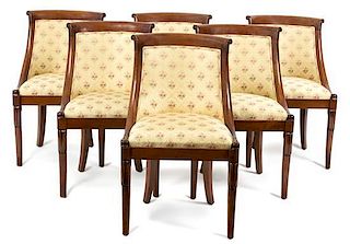 A Set of Six Barrel Back Mahogany Dining Chairs Height 34 inches.