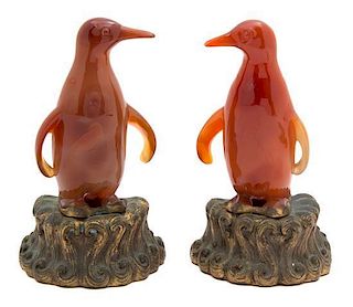 A Pair of Chinese Carved Carnelian Figures Height 4 inches.